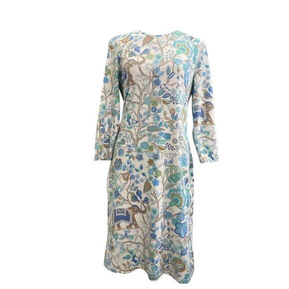 J. McLaughlin Sophia Elephant Floral Long Sleeve Sheath Dress Medium - Picture 1 of 8